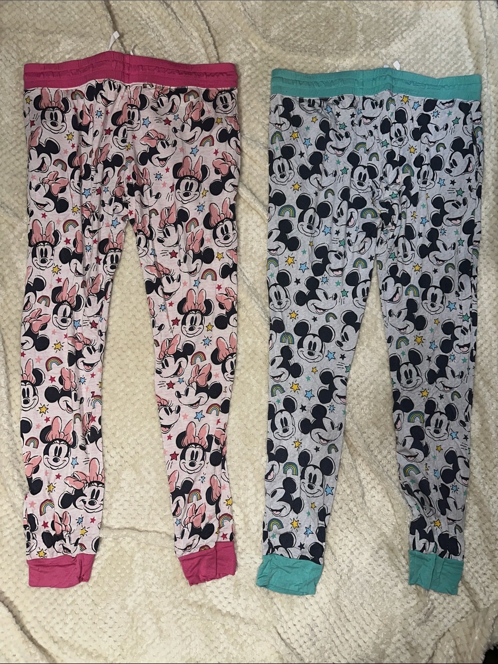 Little Sleepies Minnie & Mickey Pajama Bottoms in Pink and Teal - Picture 3 of 4
